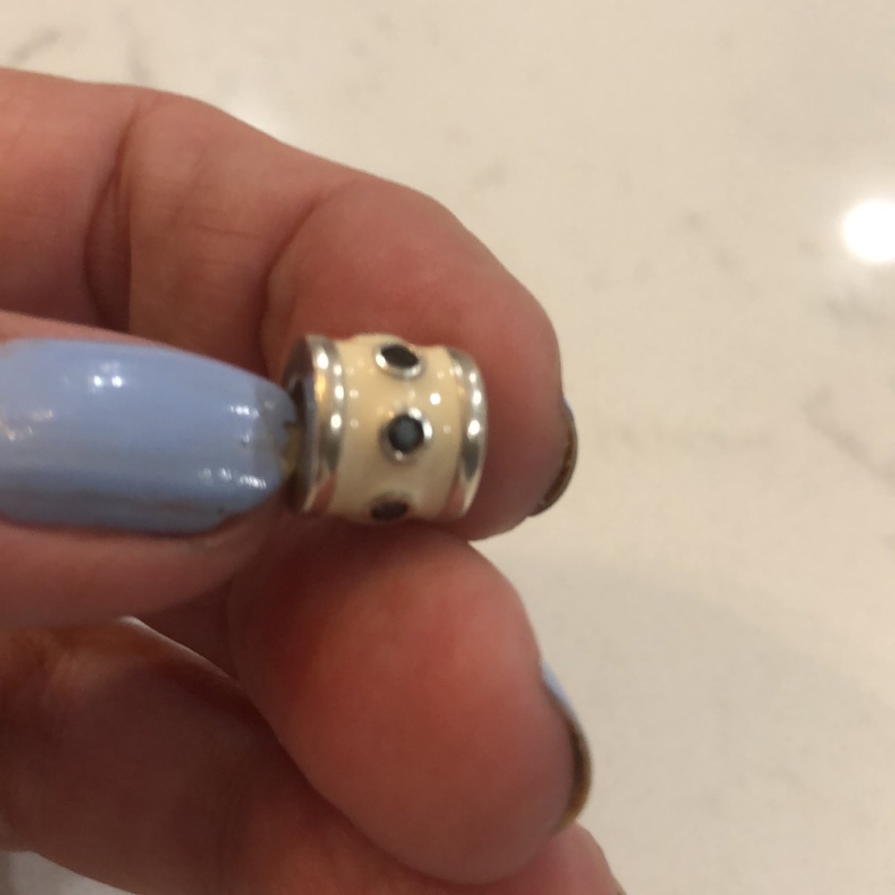 Genuine Pandora Polka Dot Charm. Creamy white with black. Marked ALE 925
